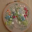 Placeholder: exquisite whimsical garden in embroidery hoop, intricate, highly detailed, linen and wood backdrop