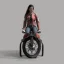 Placeholder: young woman on a motorcycle, high detail