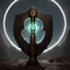 Placeholder: a massive hammer having mystic markings with a glowing halo, no being