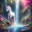 Placeholder: An open hand where a waterfall falls, a unicorn drinks from the water, everything in bright, bright colors. Refined in a fairytale way, inviting you to dream