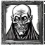 Placeholder: A very simple gothic horror type line drawing of a monk's head in black and white entirely frame