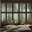 Placeholder: a gorgeous, stunning room facing a huge window with mystical forest view, multiple pillows on rustic wood floor, candles, gauzy curtains, plants, tranquil, 8k resolution, high-quality, fine-detail, digital art, detailed matte, volumetric lighting, illustration, 3D octane render, brian froud, howard lyon, selina french, annie stokes, lisa parker, greg rutowski,