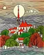 Placeholder: Innsbruck Cathedral: Intricately textured Joan Miro Style: highly detailed surreal landscape, village by the sea, trees, clouds, crashing ocean waves, bleeding ink, drawing on textured paper, Paul Klee, red, amber, green, indigo, aquamarine and maroon colours, mixed media, precisely executed fine line art, frameless, by Susanne. Modifiers: high definition crisp quality Picasso SALVADOR DALI vibrant colours Ukiyo-e *SK