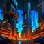 Placeholder: cyberpunk retro futuristic for comics from far away in orange