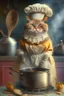 Placeholder: mother cat dressed in an aprin cooking