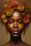 Placeholder: an abstract painting of rusted metal and flowers, african portrait, rust, scaffolding, iron cladding, decay, mixed media, textured, anatomically correct, beautiful perfect face, sharp focus, highly detailed