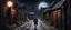 Placeholder: Hyper Realistic man walking between a prehistoric narrow street with ancient wooden houses gates at dark moon eclipse night