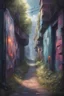 Placeholder: A bygone childhood, dashing chalk fences, joy in the eyes, carefree and simple We were moving upward until evening. graffiti art, scifi, fantasy, hyper detailed, trending on artstation, award winning