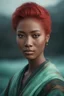 Placeholder: the black Chinese woman with (((red hair))) and bright, (((sea-green eyes))), - full color - 32k, UHD, 1080p, 8 x 10, glossy professional quality digital photograph - dark foggy gradated background, historic, powerful, octane rendering, exquisite detail, 30 - megapixel, 4k, 85 - mm - lens, sharp - focus, intricately - detailed, long exposure time, f8, ISO 100 - back - lighting, ((skin details, high detailed skin texture))