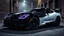 Placeholder: "An armored Dodge Viper with a fusion of gloss black and glossy white, featuring purple accents on the armor plating, spoilers, and rims. Tinted windows and deep purple headlights add to its mysterious vibe. The car sits low with black concave mega mesh wheels, set in a dark, foggy alleyway at night, exuding an ominous presence."