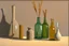 Placeholder: A still life with glass bottles and a glass vase in sand dunes by Giorgio Morandi