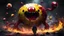 Placeholder: A full-body digital painting of a crimson and yellow Pac-Man monster chasing colored ghosts, bloody messy horror, dead decaying flesh, horror, trypophobia, eerie, dark fantasy; hdr, UHD, txaa, dreamy, Anger, fire, snake eyes, goodbye, Warm lighting, rage, extreme emotion, Highly detailed, art by agnes cecile, sharp focus, sad, heartbreak, blurred reality, fading away, Tree roots as veins, broken glass, broken heart, ripped up roots, crying, dendritic, eldritch,