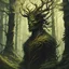 Placeholder: Peter Mohrbacher, shadow forest spirit , with highly detailed, sharply lined facial features, in the deep forest of Brokilon in rustic woodland colors, 4k
