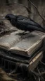 Placeholder: black vein, human veins, mixing together a lot of them, like a forest, big and small veins a lot of them, a crow standing an old book