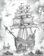 Placeholder: Pirates of the Caribbean: Ghostly Ship in the Mist Coloring Adventure: Design an intriguing coloring page inspired by the Pirates of the Caribbean movie, featuring a ghostly pirate ship emerging from thick fog. Encourage young artists to embrace the mysterious atmosphere, playing with shades of gray to create shadows and highlights. Minimize background and lines, allowing kids to immerse themselves in the eerie scene as they bring this ghostly ship to life in their unique black-and-white creatio