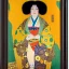 Placeholder: Retrato de cuerpo entero una Gheisha vestida con kimono muy guapa y voluptuosa con el estilo de Gustav Klimt