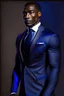 Placeholder: /imagine full length handsome 40 year old brown skinned african american man in black formal wear with a royal blue tie with black background