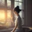 Placeholder: Anime, female student studying under window, studying lesson, perfect face, cool face, ultra detail, unreal engine 5, cinema4d, sun light, studio lighting --ar 1:1 --v 4