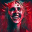 Placeholder: smiling Singer Danish MØ face, blood, guts, wildflower, cosmic, futuristic, iridescent, intricate, darkred tones,