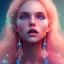 Placeholder: Smiling happy cosmic girl, jewels, realistic long blond hair, blue eyes, pink glossy lips, cinematic lights, HQ, 4k, high details