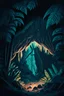 Placeholder: illustration of a strange looking cave in the jungle at night