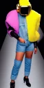 Placeholder: Asa Akira, thick thigh, thick calves.Fashion colors in 2023! Futurism, 90's, daft punk around the world,details,.Mantle is sewed of recycled Denim and sewed together felt pieces.Big headphones, with gold rings, is merged with small felt cap with small visor. A bag is integrated to the mantle. Big camouflage Patterns are composed of orange, cream, cobalt blue, lilac and purple and warm colours. LATEX (blue). It is with big bright purple felt hood, tippet Apricot Crush frill