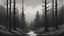 Placeholder: A highly detailed close-up of a forest, with a few trees in the background. Inspired by Stanley Twardowicz, the painting features a tonalist style with a dark grey rainbow color palette and desaturated, cold colors. The matte and grayscale Pantone shades create a minimal and monochrome atmosphere, reminiscent of a Nordic forest. The overall effect is a dark and dull yet captivating composition.