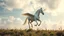 Placeholder: A very beautiful all white horse with wings flying in the cloudy sky above the plant earth