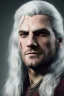 Placeholder: Henry cavil face, long white hair, wearing The witcher 3, realistic, 4k,