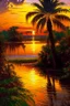 Placeholder: Tropical landscape oil painting, detailed Claude Monet, detailed, sunset