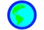 Placeholder: app logo, play button in the middle of the globe, blue and green