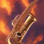 Placeholder: saxophone, modern, on fire, set in a frozen world