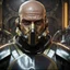 Placeholder: star wars bald male corellian pilot wearing pearlescent black and gunmetal grey First Order special forces heavy assault stealth commando armor and helmet with gold and red trim inside the jedi temple, hyperdetailed, dynamic lighting, hyperdetailed background, 8k resolution, volumetric lighting, light skin, fully symmetric details