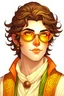 Placeholder: white half elf male, orange eyes, wearing noble clothes, he has brown hair, and has googles on the top of his head