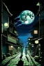 Placeholder: THE MOON HIDDEN SHADOWY FIGURES LABIRINTHINE STREETS STYLE OF HIROKU OGAI