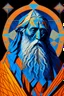 Placeholder: Portrait of Moses the patriarch in a zen mood the desert fantasy with sacred geometry in blue and orange like Van Gogh