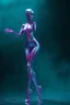 Placeholder: Hyper-realistic full-body 3D surreal digital painting of a female cybernetic android dancer, sleek chrome-magenta body plating, crystalline diamond joints, standing in a deep teal foggy void, flowing energy lines around her, cinematic lighting, ultra-detailed PBR textures, dreamlike sci-fi elegance, perfect proportions, masterpiece, 8k