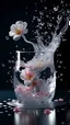 Placeholder: Purity transparency water splashing twisted with many little flowers inside, photo, 8k