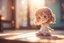 Placeholder: cute chibi girl on a room scale, looking at it with a terrified expression, in sunshine, ethereal, cinematic postprocessing, dof, bokeh