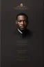 Placeholder: An extremely formal, funeral program for a black man on darkest bronze deeply pigmented velvet paper with brilliant, brightest heavy golden fonts, simple, minimalistic, less element, very dramatic lighting