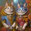 Placeholder: prompt, Fantasy harlequin cats by Louis Wain, by Catherine Abel, by Gediminas Pranckevicius, fantasy, oil on canvas, beautiful, high details, ultra detailed, crisp quality, colourful, high definition