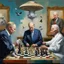 Placeholder: Putin, President Xi Of China And Joe Biden Play Chess With A Pigeon,Ufo And Atomic Bomb Mushroom Cloud,Complex Surgical Instruments Intermixed With A Newborn Boy,Minimalism,Painting By Adrian Ghenie,Rene Magritte,Pablo Picasso,Michelangelo,Salvador Dali,Lucian Freud