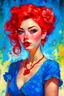 Placeholder: portrait_pinup_woman_blue_red cherrys hearts style Awwchang and style James Christensen and CGSociety and style Carne Griffiths and Minjae Lee, fun background, style Lou Xaz