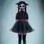 Placeholder: Jenna ortega as wednesday with wednesday addams dress,soft goth libstick, wednesday addams make up, overknee socks,fantasy art, dramatic lighting, highly detailed oil painting, volumetric lighting