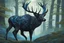 Placeholder: Beast Shadow symbiote in 8k realistic anime drawing style, Deer them, human model,blue neon crystal antlers deer, fantasy forest, intricate details, highly detailed, high details, detailed portrait, masterpiece,ultra detailed, ultra quality