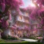 Placeholder: a magical flower bougainvillier fuksia house in the woods, pink vertical, sharp, vines, candlelit, endor, ornate, elegant, highly detailed, artstation, concept art, smooth, sharp focus, illustration, 8k, splash art, wallpaper, key visual