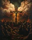 Placeholder: Bosch painting style, nightmare , sinners people suffering in hell crying for mercy , dramatic, great quality picture with cinematic scenes , do not show the cross , show heavy clouds