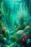 Placeholder: magic fabulous underwater marine world, multi-layered and multidimensional structure, algae, textured corals, unusual flowers, intricate, pearls in open shells , an extraordinarily beautiful landscape,bluish-green color, fractal, surrealism, careful drawing of details, clear contour, clear detailing, botanical art, pale pink, milky, light green, blue, mother-of-pearl luster, curls, swirls, smoke, beautiful, realistic, soft lighting, high resolution, high detail, masterpiece,ISO 1000.5 d,1024k