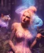 Placeholder: Ultra realistic wonderland photo, happy blonde woman smoking a shisha, blue dress, purple-cat friend, circus dress style, old school tattoo, smoke, marijuana garden, glow eyes, perfect iris, soft color, highly detailed, unreal engine 5, cinematic, ultra detail, volumetric lighting, high definition.