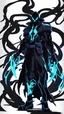 Placeholder: Mix between venom symbiote and Reaper in solo leveling shadow style with neon glowing blue